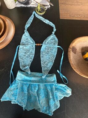 Blue Lace Two-Piece Halter Set